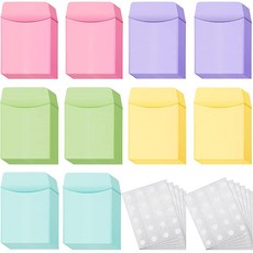 Zonon 도서 대출 카드 봉투 100피스 S 크래프트 컬러 접착식 도트 12 시트 포함 공공 도서관 및 학교 사무용품 420796, 핑크, 퍼플, 그린, 옐로우, 블루