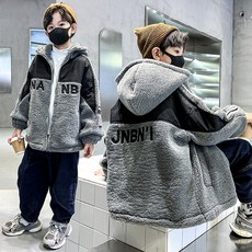 비비키드 주니어 남아 겨울 기모 NANB 자수 플리스 양털 뽀글이 후드집업 점퍼 초중생 상의 주니어 긴팔 코트 초등생 외투 (A03)