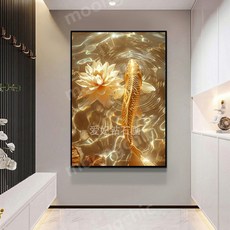 뭉시크 보석십자수 레진 사각 황금 잉어 연꽃, 50 x 60cm, 1개