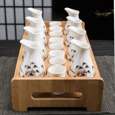 日式陶瓷清酒/白酒杯套裝 (一壺一杯) - 家用/餐廳適用溫酒壺/冰酒器, 1個, （荷韻）8壺8杯+16孔酒架