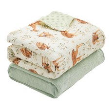 CoolaPeach 모슬린 아기 담요 2팩 남아 및 여아용 매우 부드러운 속싸개 담요 모슬린 면 전면 & 도트 플리스 뒷면 99.1 x 74.1cm(39 x 29.5인치), Deer