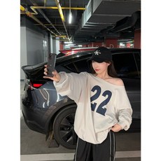 工廠服飾直髮 純棉斜肩印花大學T寬鬆慵懶舒適上衣 大學T 闊腿休閒長褲 長袖套裝