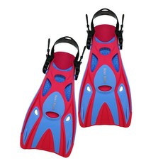 HeleiWaho 浮潛短蛙鞋 可調式快扣腳蹼 游泳潛水裝備, 粉藍 小碼, 粉藍