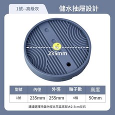 普雅米 可移動圓形花盆託盤 儲水設計 帶輪 高承重, 高階灰1號內徑23.5cm, 1個