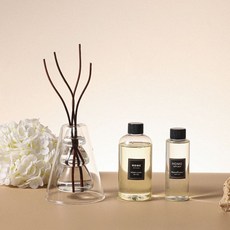HomeFlower 香氛擴香瓶 無火香薰藤條精油擺件, 1個, 明鏡心瓶身+彎曲藤條,藝術瓶+英國梨與小蒼蘭120ML, 120ml, 英國梨與小蒼蘭