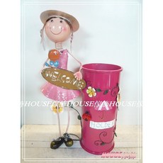 House傢飾 zakka法式田園鄉村風格 馬卡龍彩繪雨傘花朵瓢蟲鐵皮娃娃傘筒 傘桶, 1個