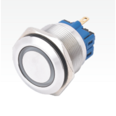 [방수스위치] 25파이 푸쉬 스위치 (HBGQ25-11E PUSH SWITCH) 플랫 Flat Ring LED : 12V HONGBO // HBGQ25파이용 커넥터(별도 옵션), 연결 소켓(HB25-C), 1개