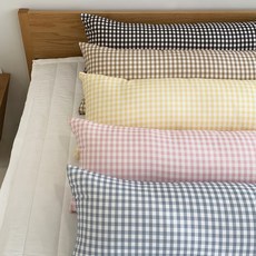 헬로베딩 어반체크 솜포함 2인용 베개/롱쿠션, 핑크