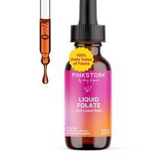 Pink Stork 액체 엽산 드롭 - 5-MTHF 메틸엽산 B9 비타민 | 여성용 액체 엽산 대체품 | 임산부 엽산 GMO 프리 비건 설하 메틸엽산 보충제 | 59.1m, Pink Stork 액체 엽산 드롭 - 5-MTHF 메, 1개