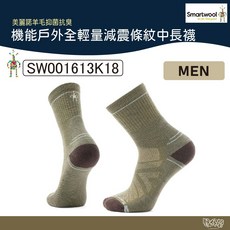 Smartwool 機能戶外全輕量減震條紋中筒襪 苔蘚綠 美麗諾羊毛 登山健行 戶外運動, 1個, L