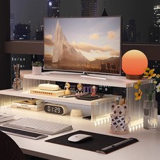 온메이드 우드 아크릴 컴퓨터 모니터 받침대 2단 MD-10, 크림화이트