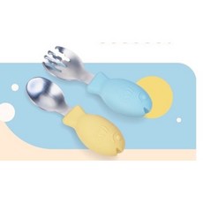 KOM 海洋歷險趣小小飛魚餐具組，台灣製安全無毒兒童餐具，可愛造型湯匙叉子組, 1個, 飛魚湯匙+飛魚叉子(1組)