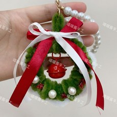 聖誕節系列 成品 聖誕節禮物 扭扭棒甜甜圈 手工編織禮物 創意掛飾, 1個, 【成品】墨绿圣诞1个/铃铛颜色随机