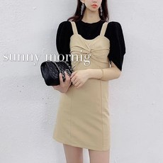 雪莉小姐服飾 韓國東大門 設計感 吊帶連衣裙篷袖棉T 二件套S-M 現貨