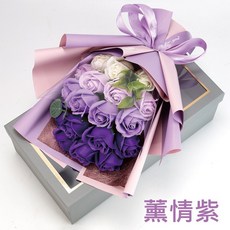 18朵 母親節禮盒 永生花 漸層 玫瑰 永生花束 情人節花束 花束禮盒 送禮首選, 薰情紫
