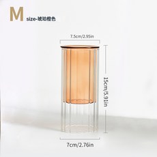 北歐條紋彩色玻璃花瓶創意可拆卸香薰瓶子客廳桌面擺件可水培花器, hp2072 豎條紋彩色套裝花瓶--M號琥珀橙