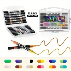 양면 2색 반짝이 펜 마커 세트 쉬머 마커 반짝이 쓰기 드로잉 펜 크리스마스 생일 DIY 예술, 01 12pcs