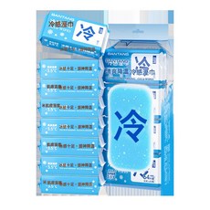 清涼冷感溼巾薄荷涼爽提神降溫消暑親膚冷感溼巾感軍訓運動, 1個, 冷感溼巾8包*8片:如圖