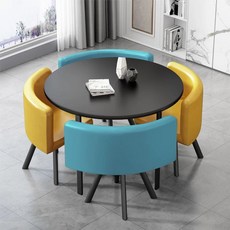 상담테이블 원탁테이블 의자 책상 세트 회의용 미팅 사각그레이책상 80x80x75cm+그린의, Y. 블랙 라운드 밝은 파란색 노란색 가죽 의자