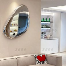 스테인리스 물방울 조약돌 아트미러 호텔 거실 벽거울, 30cm 304 스테인리스