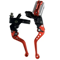 CNC 한 쌍의 78 22mm 범용 오토바이 브레이크 마스터 실린더 레버 케이블 클러치 저수지 스쿠터 스포츠 먼지 자전거, [08] Red C