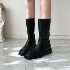 스퀘어토 옆지퍼 일자핏 통굽 로우굽 미들부츠