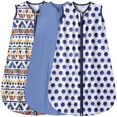 BSTOPPT 3팩 아기 수면 주머니 18-24개월 100% 레이온 면, 축구&삼각형&블루