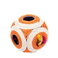 寵愛毛宅 貓咪玩具 逗貓玩具 貓咪互動益智6孔玩具球 劍麻球 貓咪發聲球 貓咪羽毛玩具, 橘色, 1個