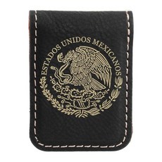 [ 993980 ] 레이저그램 인조 가죽 슬림 마그네틱 머니 클립 멕시코 국기 블랙 앤 골드 단일 사이즈