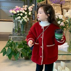 女童紅色刷毛加厚保暖上衣 2022冬新款 兒童洋氣潮款（100碼-150碼）