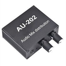 AU-202 2 입력 2 출력 스테레오 믹서 헤드폰을위한 오디오 오디오 분배기 외부 전력 앰프 볼륨 단독 제어, 검은색