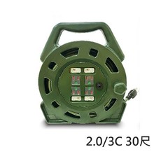 電精靈 陸戰隊捲盤式電纜輪座 延長線 30尺 2.0/3C 軍綠色 DL-330 台灣製 露營好收納, 1個