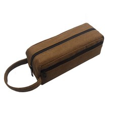 Enyuwlcm 헤비 캔버스 문구류 대형 필통 손잡이 스트랩 포함 내구성 있는 필통 2칸 지퍼 필통 1팩 브라운