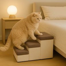 노령묘 뚱냥이 고양이 접이식 3단 수납형 계단, 1개, 브라운