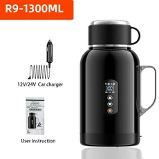 12V/24V 차량용 히트컵 디지털 LCD 디스플레이 주전자 스테인리스 1300ML1500ML 대용량 가열 스마트 머그컵, 01 1300ML Heating Pot