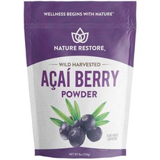 네이처 레스토어 야생 수확 아사이 베리 파우더 8온스 비 Nature Restore Wild Harvested Acai Berry Powder 8 Ounces Non GMO, 226g, 1개