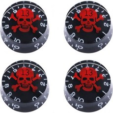 일렉기타 노브 호환 mxuteuk 4pcs 스컬 일렉트릭 기타 베이스 탑 모자 스피드 볼륨 톤 AMP 효과 페달 컨트롤 블랙 레드 노브-S10 포함, Black, 1개