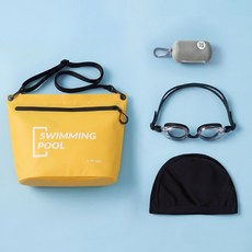 서프베이 방수 어린이 생존수영세트 가방+수모+수경+타월, 1세트, 옐로우