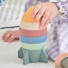 베이비온리 실리콘 로켓탑쌓기 오팔 링쌓기 블럭 로케트 모양 블록 끼우기 소근육발달 유아, 본상품선택, 1개