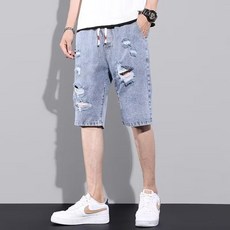 牛仔短褲男【M-5XL】夏季薄款韓版日系五分褲破洞休閒運動