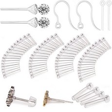 민감한 귀용 실리콘 귀걸이 알레르기 슬리브 108개 6가지 사이즈 알레르기 방지 슬리브 및 지르콘 및 포스트 및 후크 및 귀걸이 뒷면 (화이트), 화이트