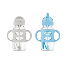 닥터브라운 와이드넥 실리콘 핸들 추달린 빨대컵 270ml 그린, 그레이 & 블루