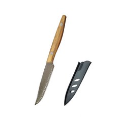 4인치 덮개 있는 다마스커스 강철 칼날 날카로운 필링용 BBQ 식칼 다용도 주방 나무 손잡이 요리 도구, 1 Pcs