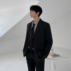 ANYOU 남성 빅사이즈 검정정장 사계절 경량캐주얼 수트 자켓