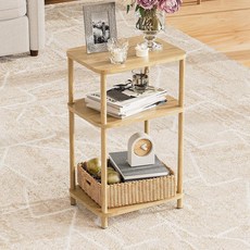 SANLUCE 작은 사이드 테이블 2개 세트 보관 선반이 있는 3단 높이 대나무 엔드 테이블 나무 침대 옆 나이트스탠드 도구 없는 조립 거실 침실 아기방 및 작은, 1, 천연