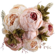 Duovlo 조화 작약 실크 꽃 가짜 꽃 빈티지 웨딩 홈 데코 1팩 (네이비), Light Pink