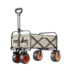 電動聚攏式露營車 全地形適用可折疊營地拖車, 1個, 6公里電動-坦克輪-米色:如圖所示