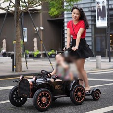 전동차 자동차 푸쉬카 부모 2인용 어린이 탑승 배터리 전동푸쉬카 전동 유모차 클래식, H. 블랙 12V25A 리튬+가죽시트+폼휠