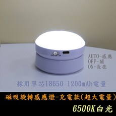 磁吸360度旋轉LED感應燈, 旋轉小夜燈(白光)-充電款, 1個