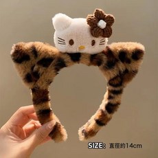 DFMEI 韓系可愛卡通毛絨髮箍女新款甜美少女心百搭頭箍拍照出片神器, 1個, 32#豹紋KT毛絨貓耳朵洗臉髮箍:如圖